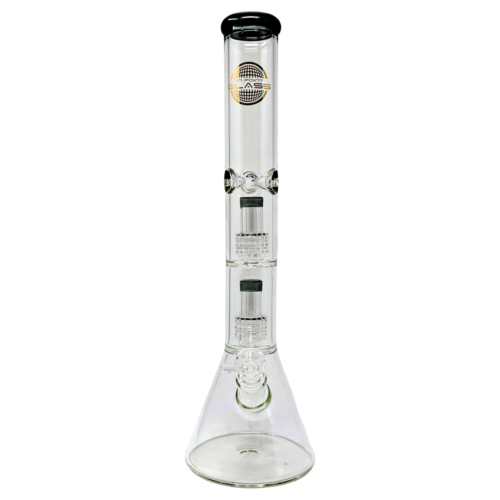 On Point Glass 17" Double Matrix Perc Beaker Water Pipe with Colored Rim